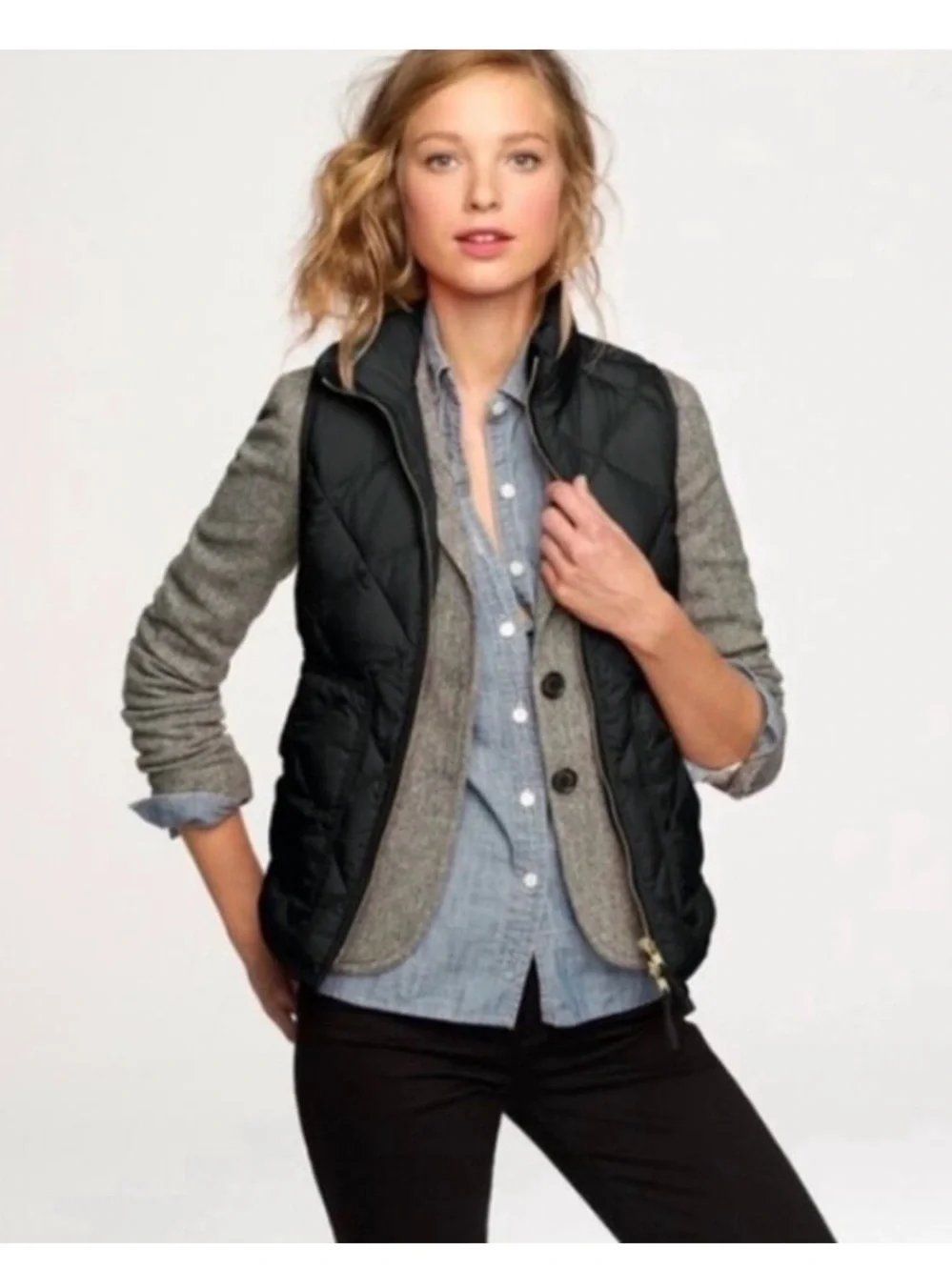 J. Crew Black Quilted Vest with Gold Zipper